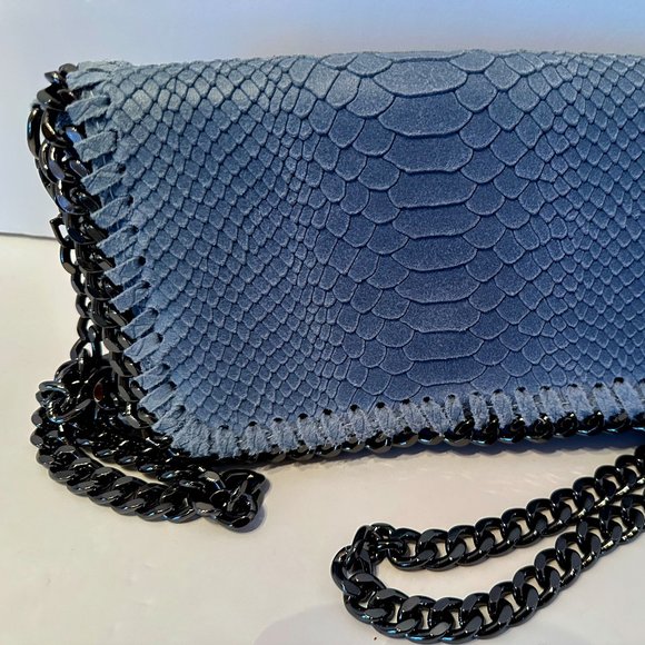Handbags - Snake Skin Light Blue Crossbody with Chain